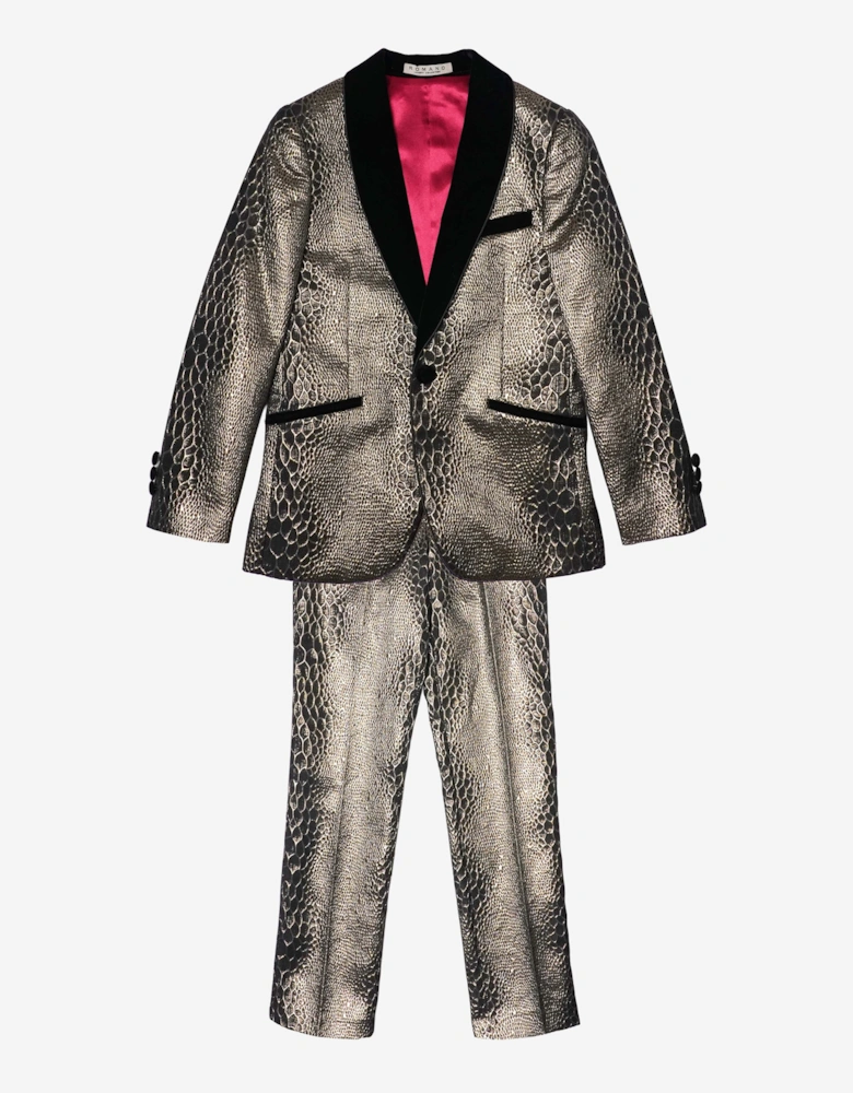 Romano Boys Snake Skin Jacquard 2 Piece Suit in Gold