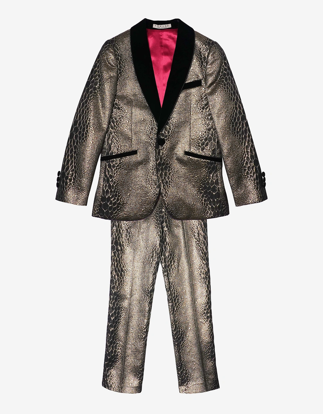 Romano Boys Snake Skin Jacquard 2 Piece Suit in Gold, 7 of 6