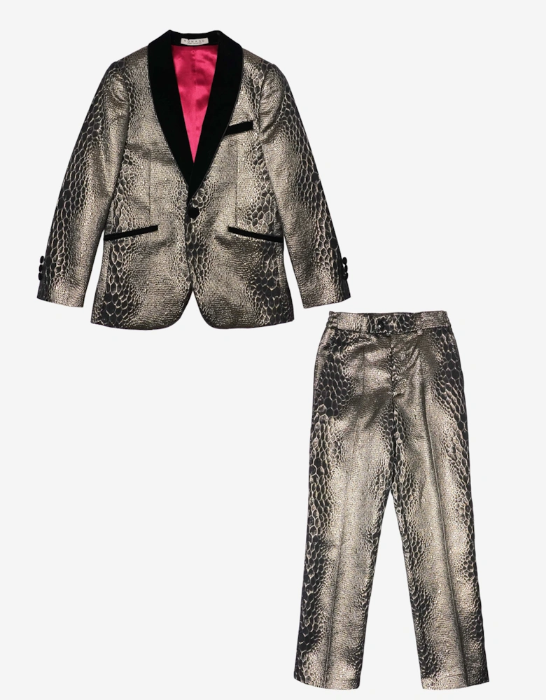 Romano Boys Snake Skin Jacquard 2 Piece Suit in Gold
