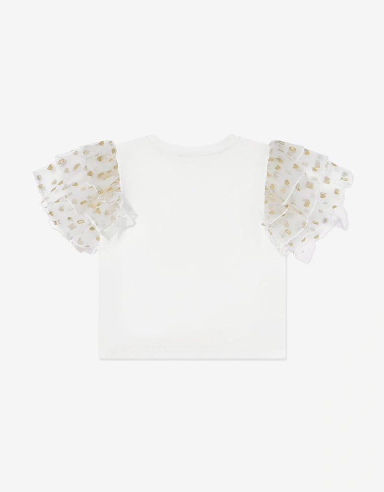 Girls Frilly Sleeve Heart Jersey Top in Ivory