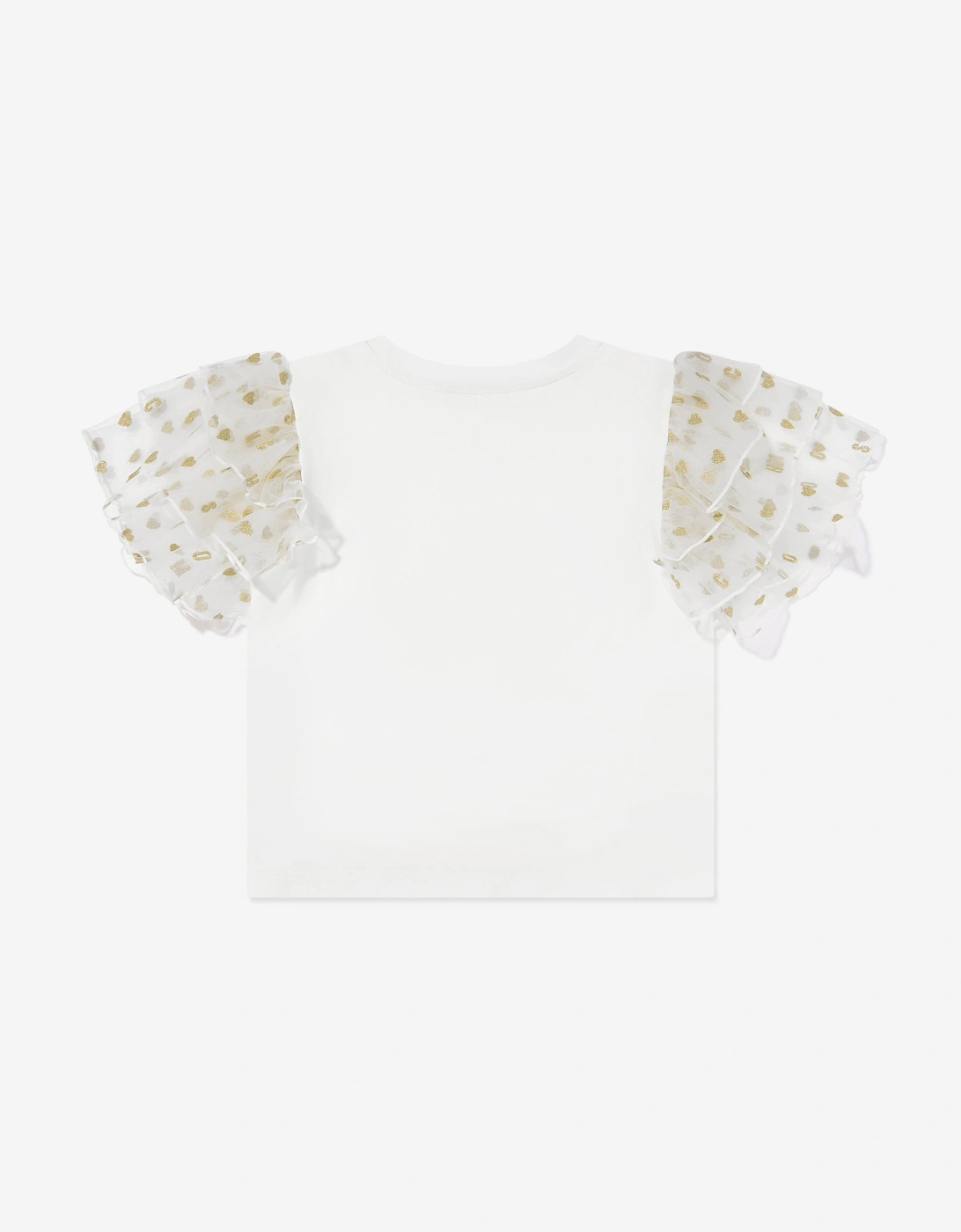 Girls Frilly Sleeve Heart Jersey Top in Ivory