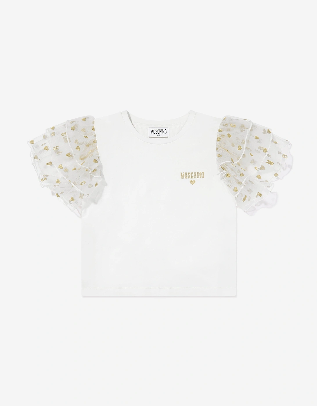 Girls Frilly Sleeve Heart Jersey Top in Ivory, 5 of 4