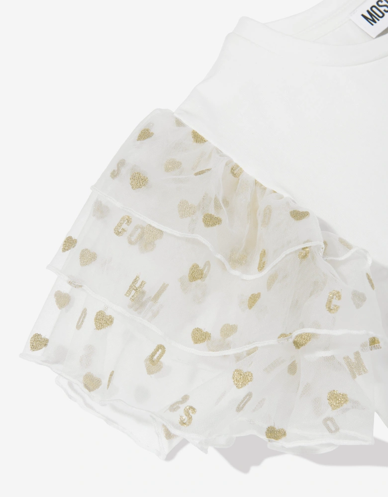 Girls Frilly Sleeve Heart Jersey Top in Ivory