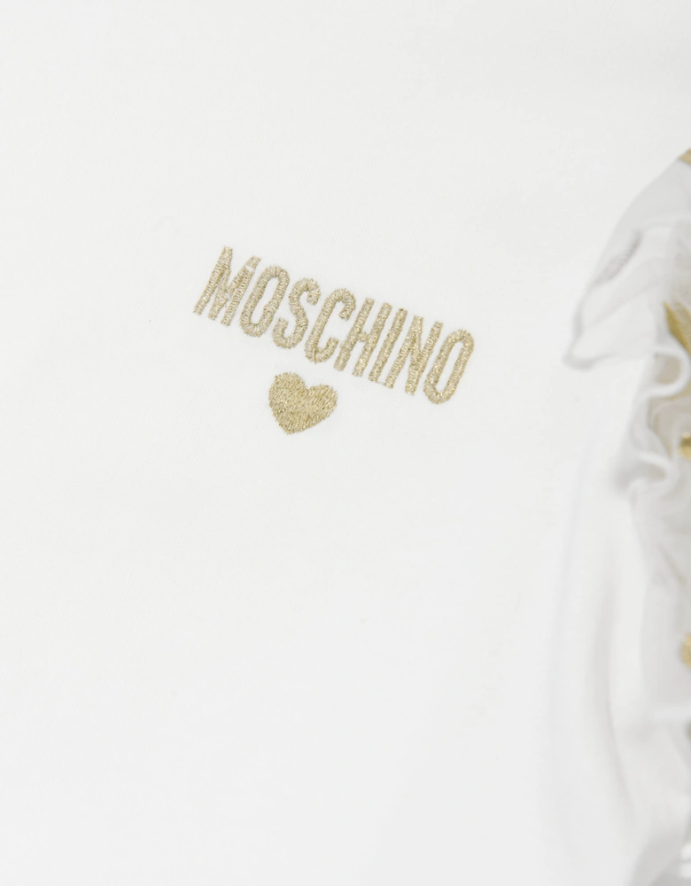 Girls Frilly Sleeve Heart Jersey Top in Ivory