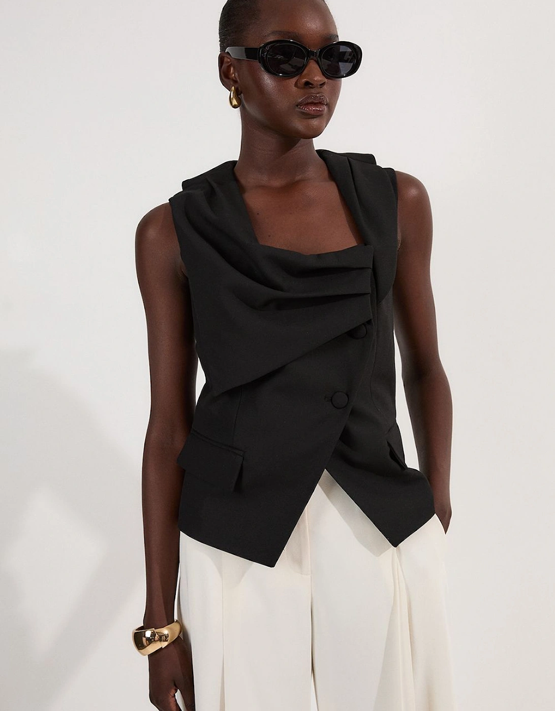 Tailored Drape Detail Sleeveless Jacket, 2 of 1
