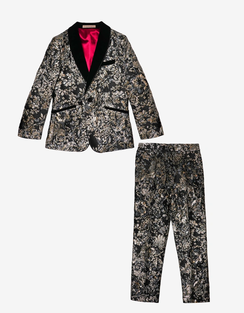 Romano Boys Floral Jacquard 2 Piece Suit in Gold