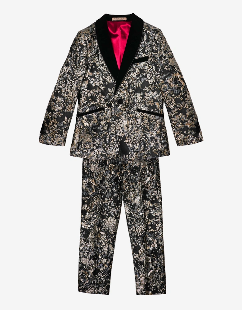 Romano Boys Floral Jacquard 2 Piece Suit in Gold