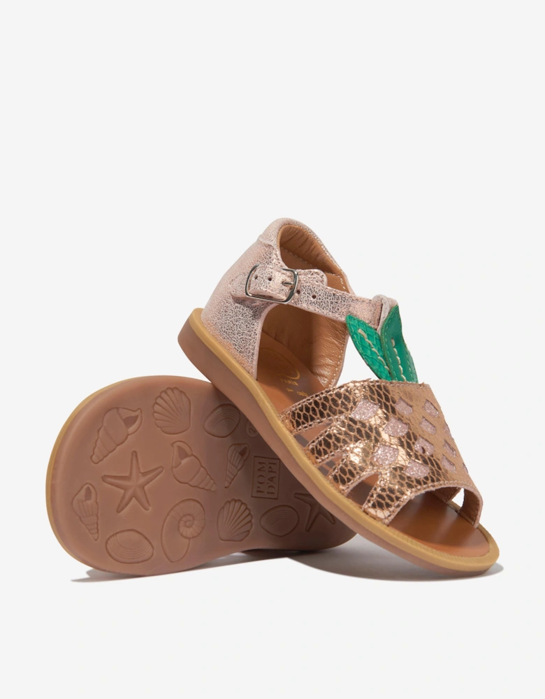 Pom D'Api Girls Leather Poppy Pineapple Sandals in Pink