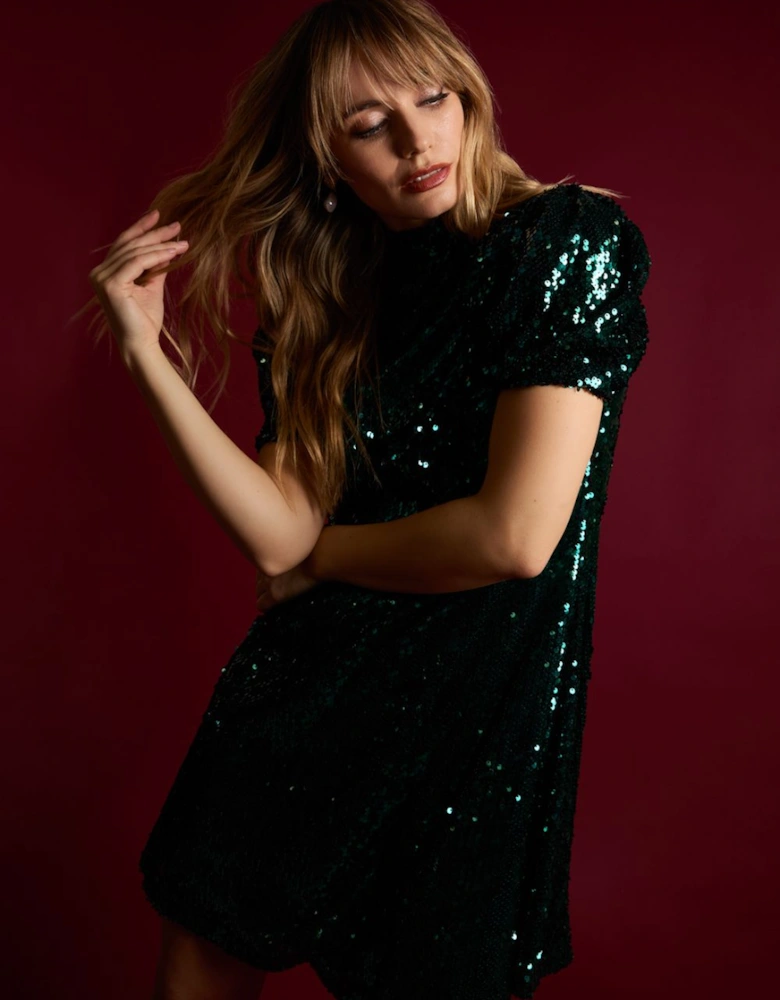 Puff Sleeve Sequin Mini Dress