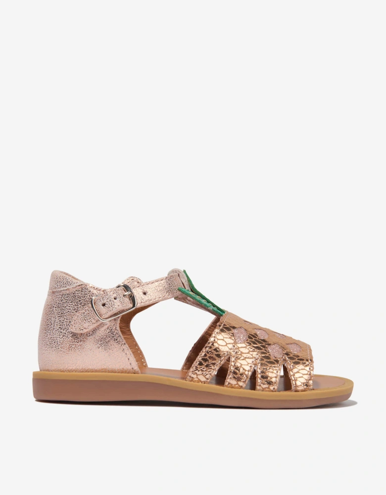 Pom D'Api Girls Leather Poppy Pineapple Sandals in Pink