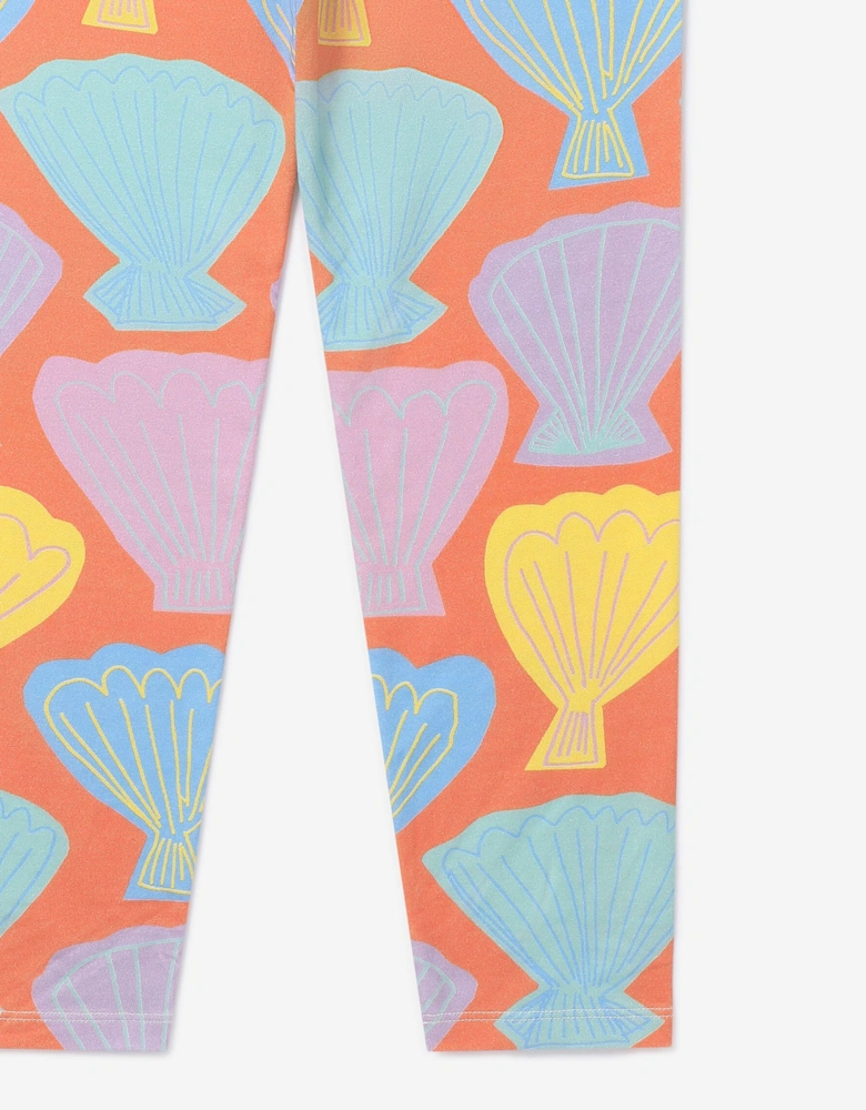 Girls Shell Print Leggings in Orange