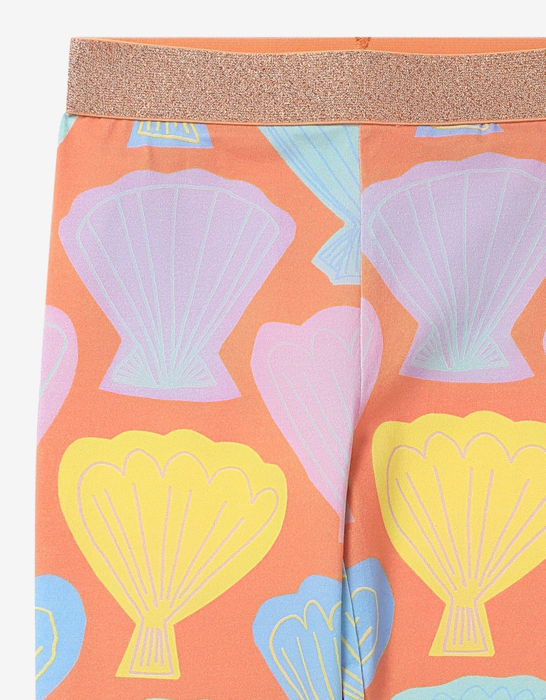 Girls Shell Print Leggings in Orange