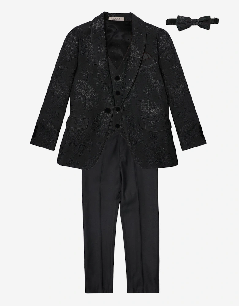 Romano Boys Shawl Collar Jacquard 3 Piece Suit in Black