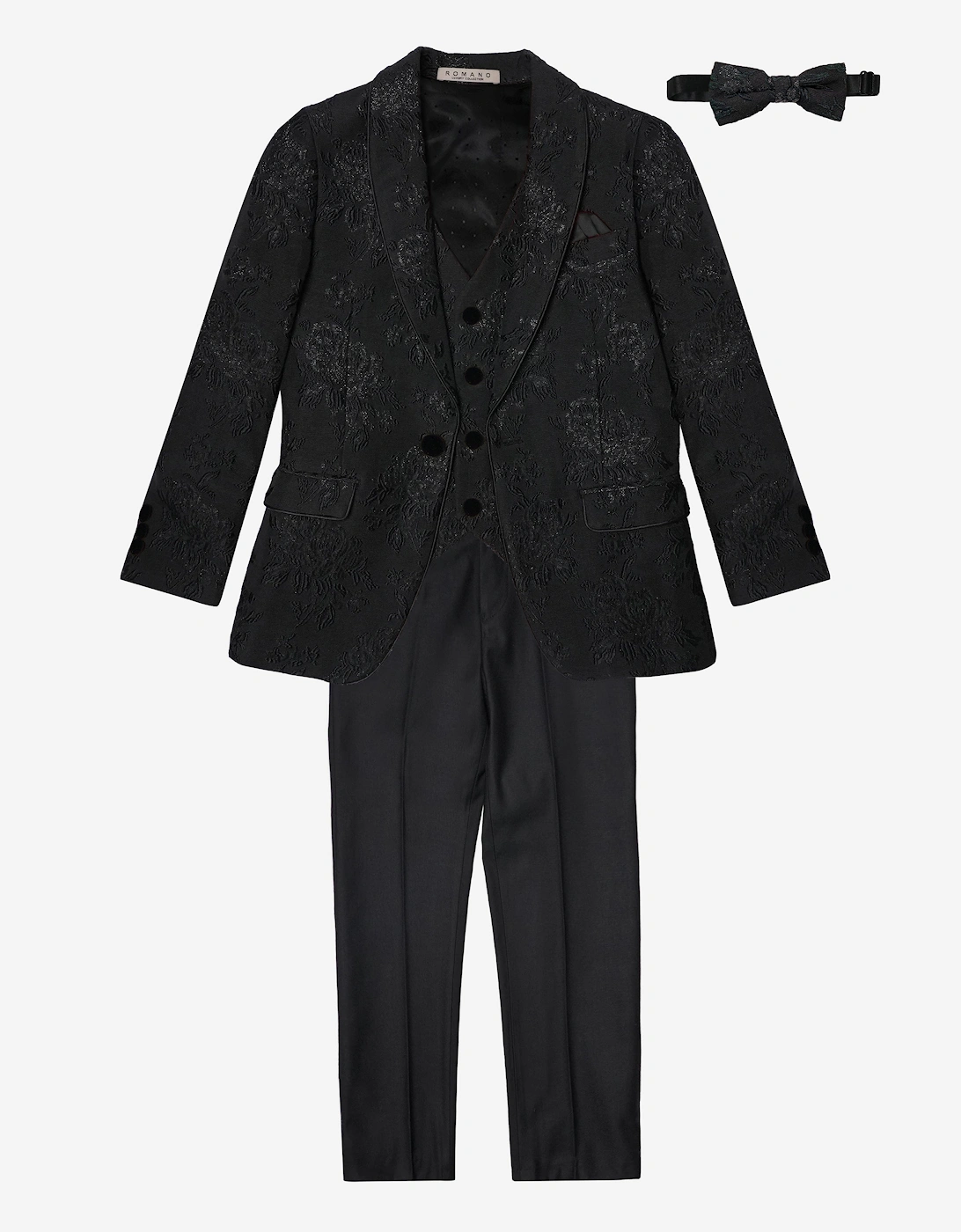Romano Boys Shawl Collar Jacquard 3 Piece Suit in Black, 5 of 4