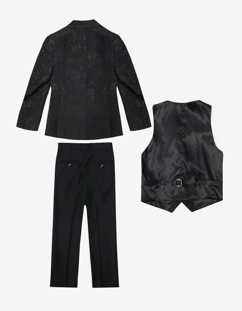 Romano Boys Shawl Collar Jacquard 3 Piece Suit in Black