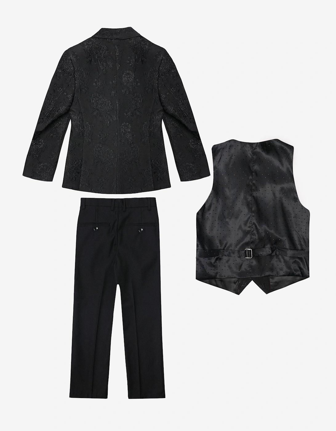 Romano Boys Shawl Collar Jacquard 3 Piece Suit in Black