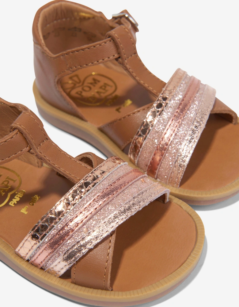 Pom D'Api Girls Leather Poppy Lili Sandals in Camel