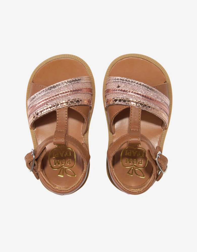 Pom D'Api Girls Leather Poppy Lili Sandals in Camel