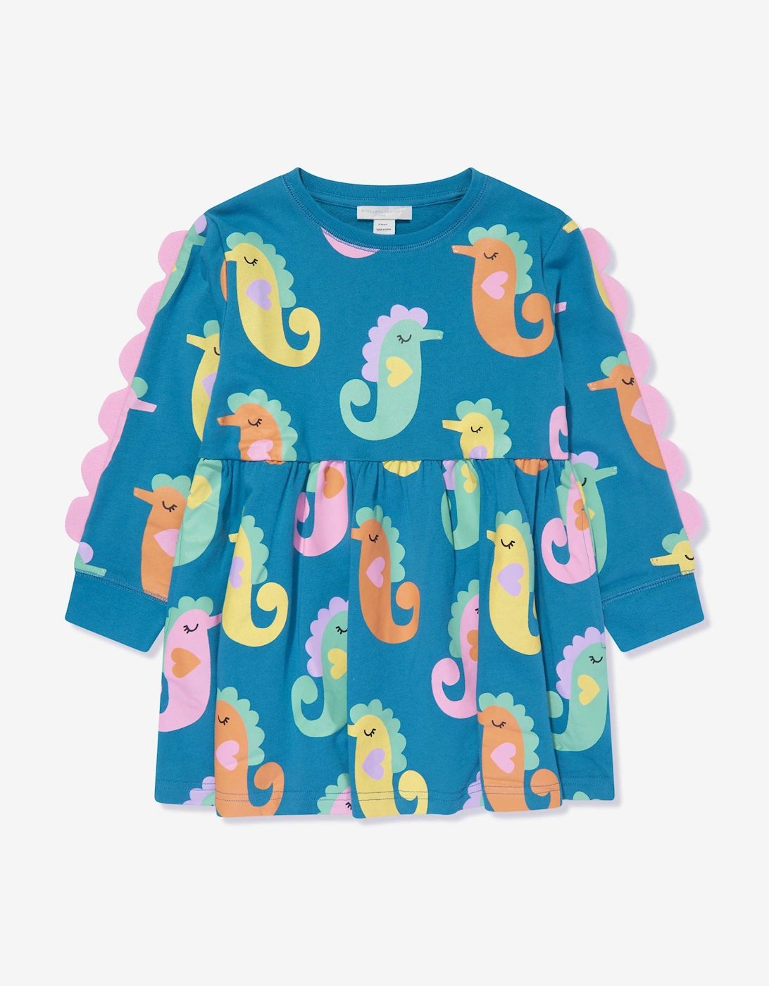 Girls Seahorses Jersey Dress in Blue, 5 of 4