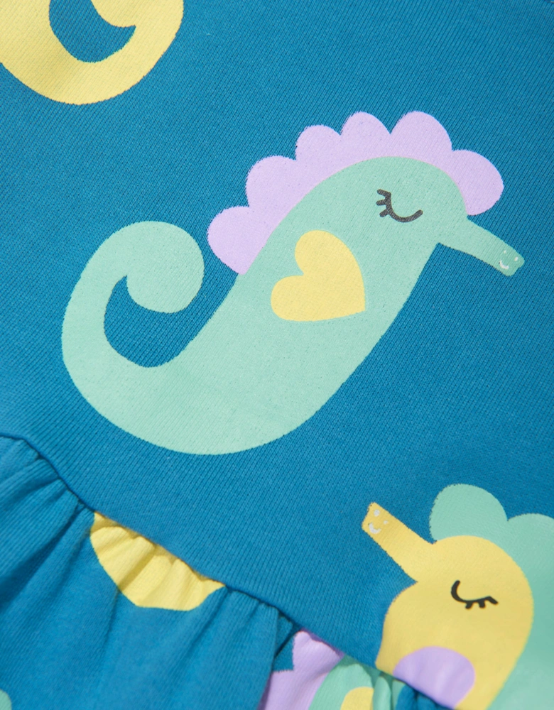 Girls Seahorses Jersey Dress in Blue