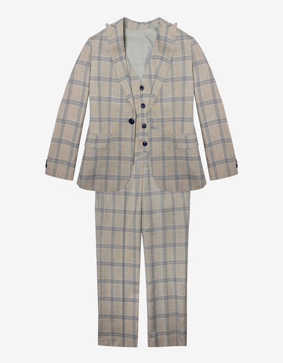 Romano Boys Check 3 Piece Suit in Beige, 5 of 4