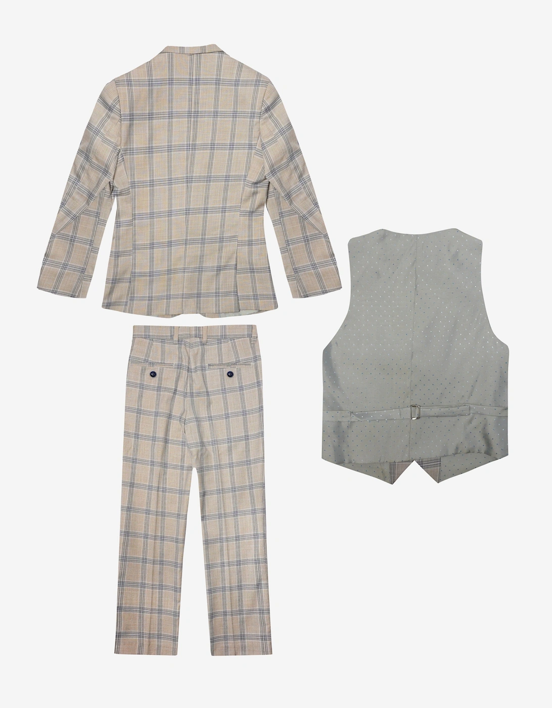 Romano Boys Check 3 Piece Suit in Beige