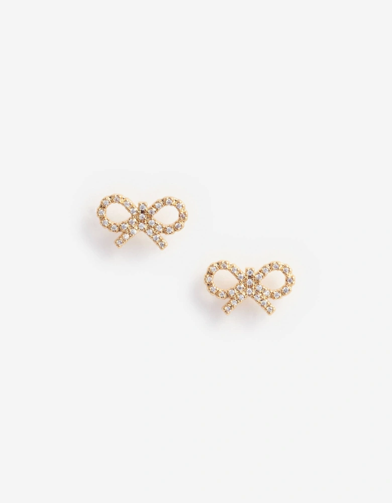 Girls Crystal Bow Earrings in Gold