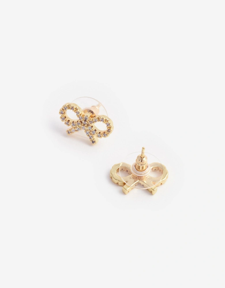 Girls Crystal Bow Earrings in Gold