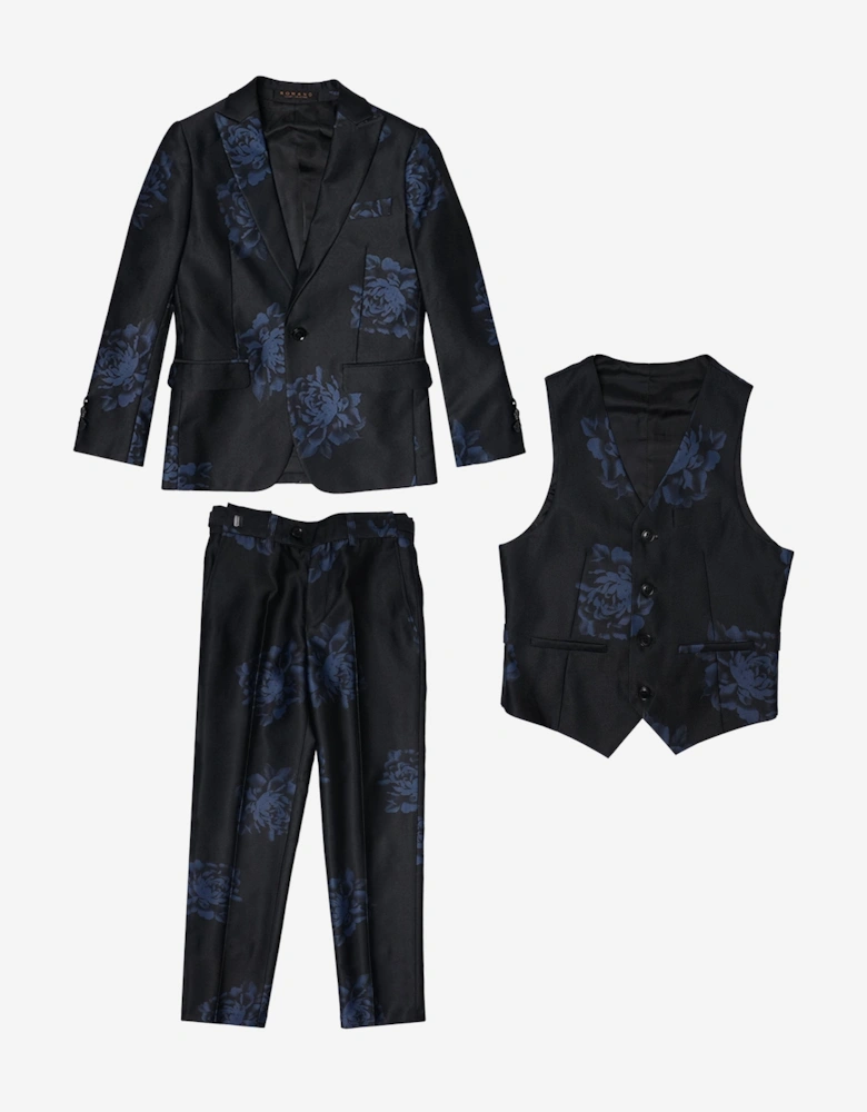Romano Boys Floral 3 Piece Suit in Black