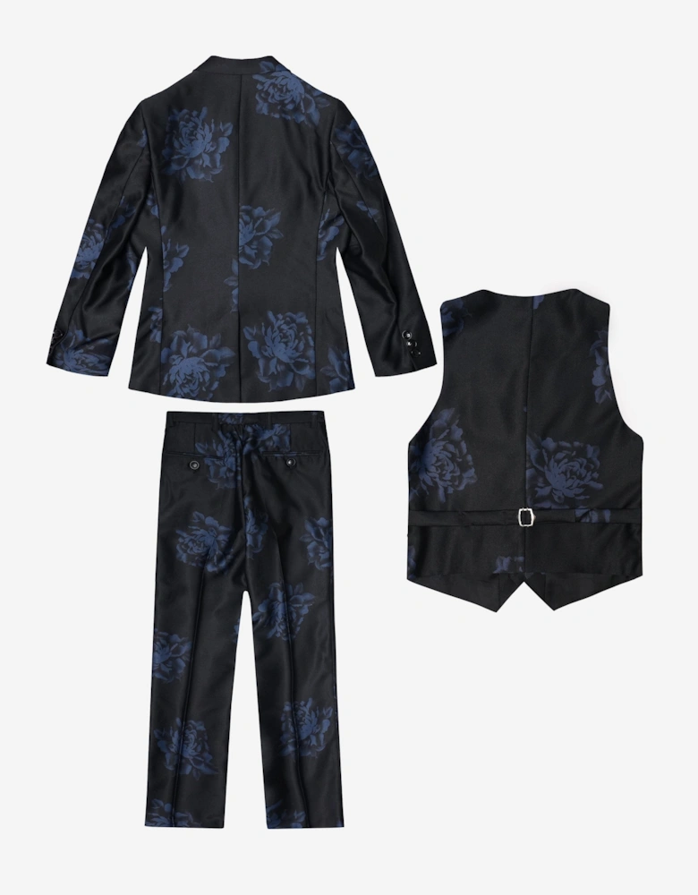 Romano Boys Floral 3 Piece Suit in Black