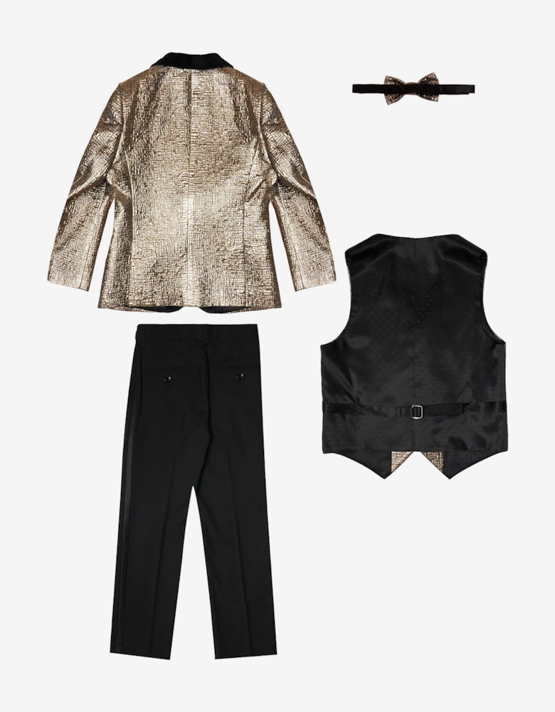 Romano Boys Velvet Shawl Collar 4 Piece Suit in Gold