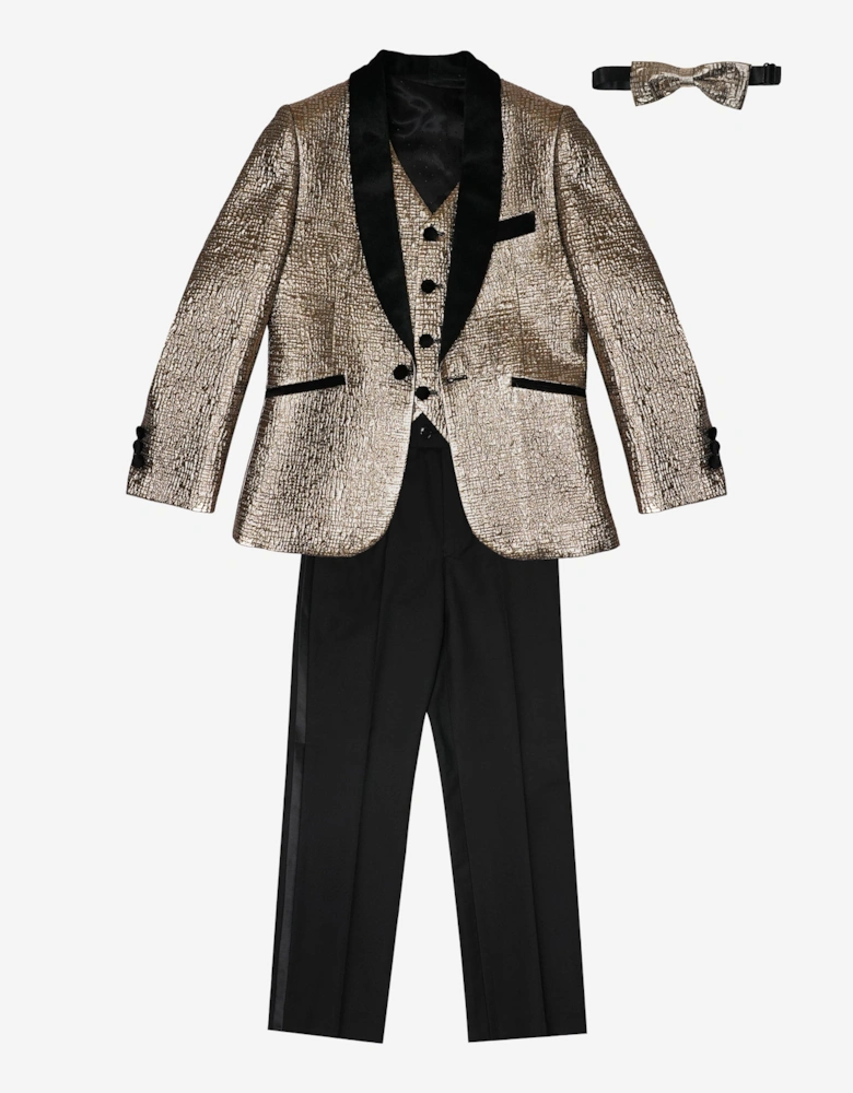 Romano Boys Velvet Shawl Collar 4 Piece Suit in Gold