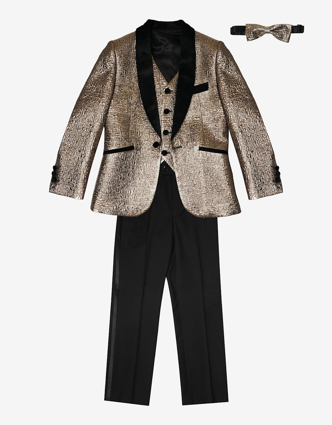 Romano Boys Velvet Shawl Collar 4 Piece Suit in Gold, 5 of 4
