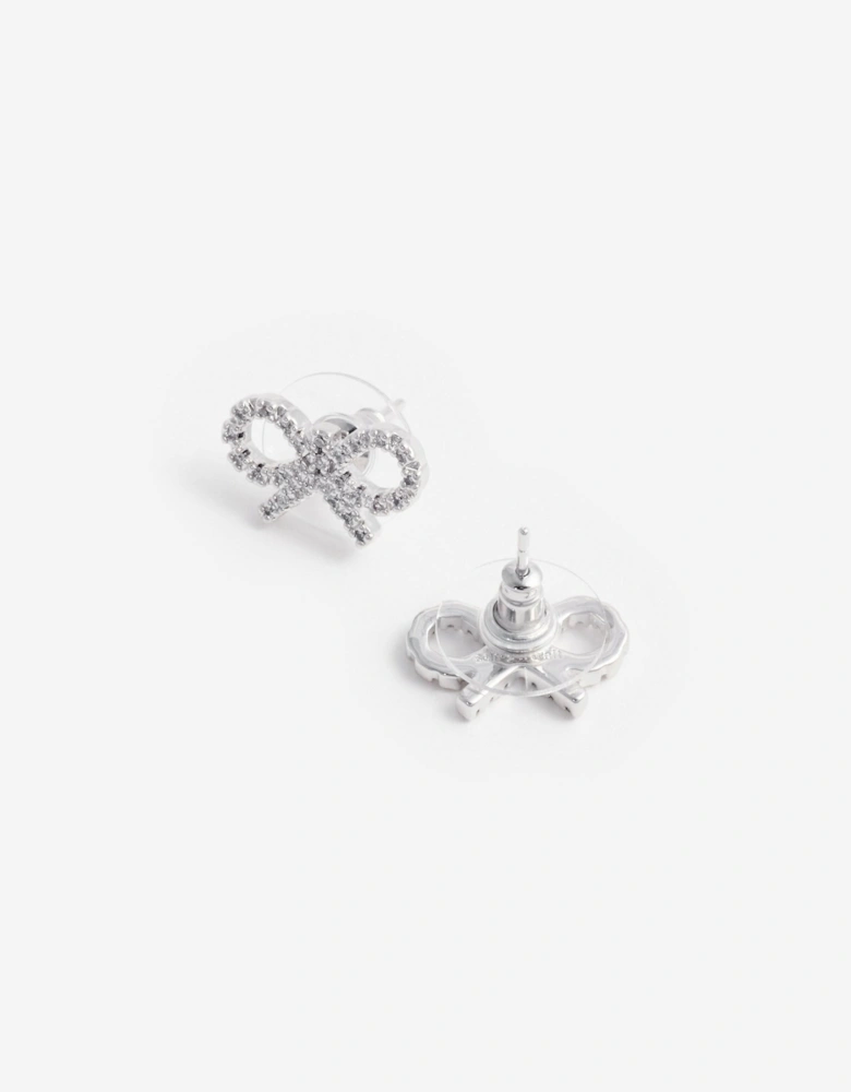 Girls Crystal Bow Earrings in Silver
