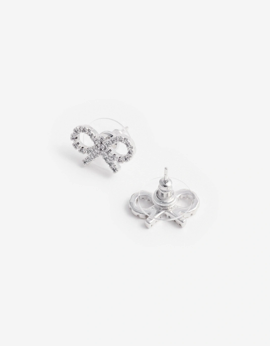 Girls Crystal Bow Earrings in Silver