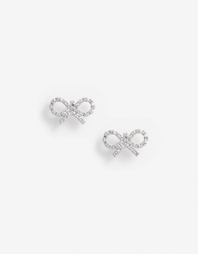 Girls Crystal Bow Earrings in Silver
