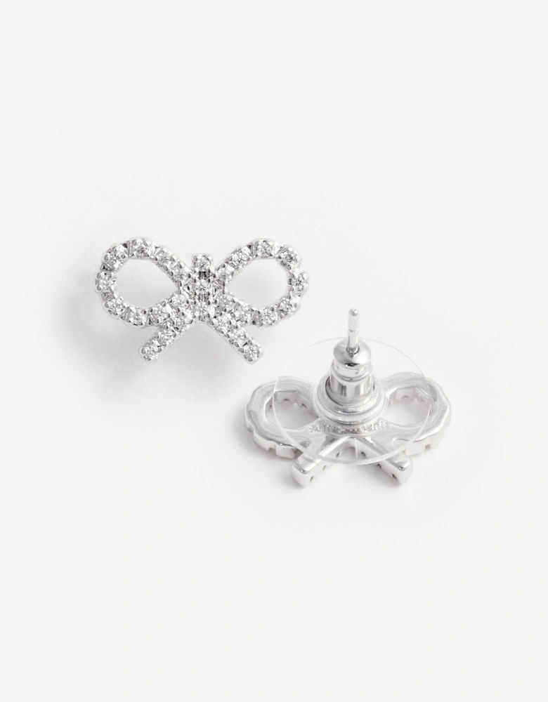 Girls Crystal Bow Earrings in Silver