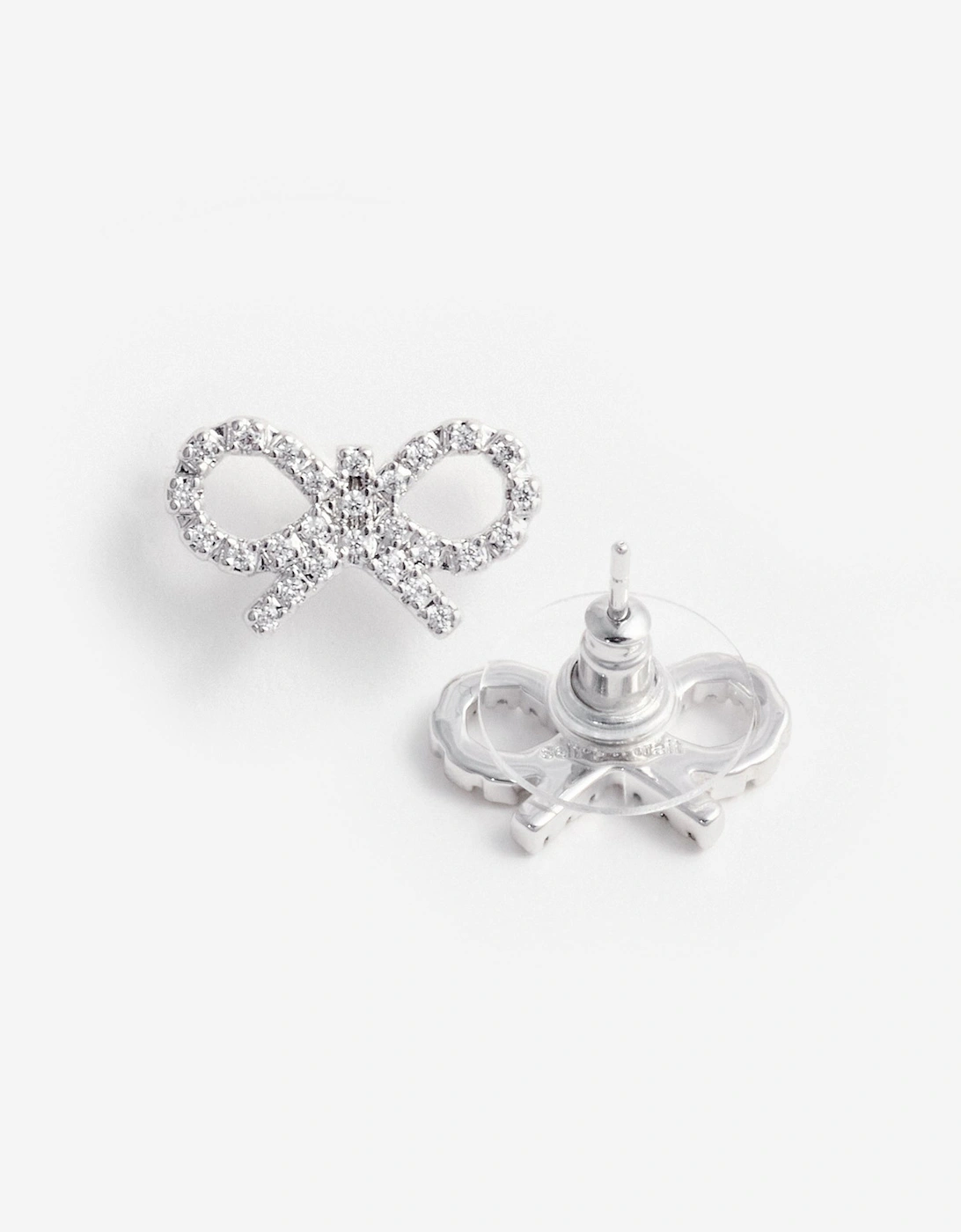 Girls Crystal Bow Earrings in Silver