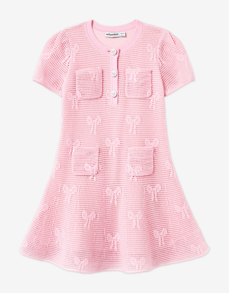 Girls Bow Crochet Knit Dress in Pink