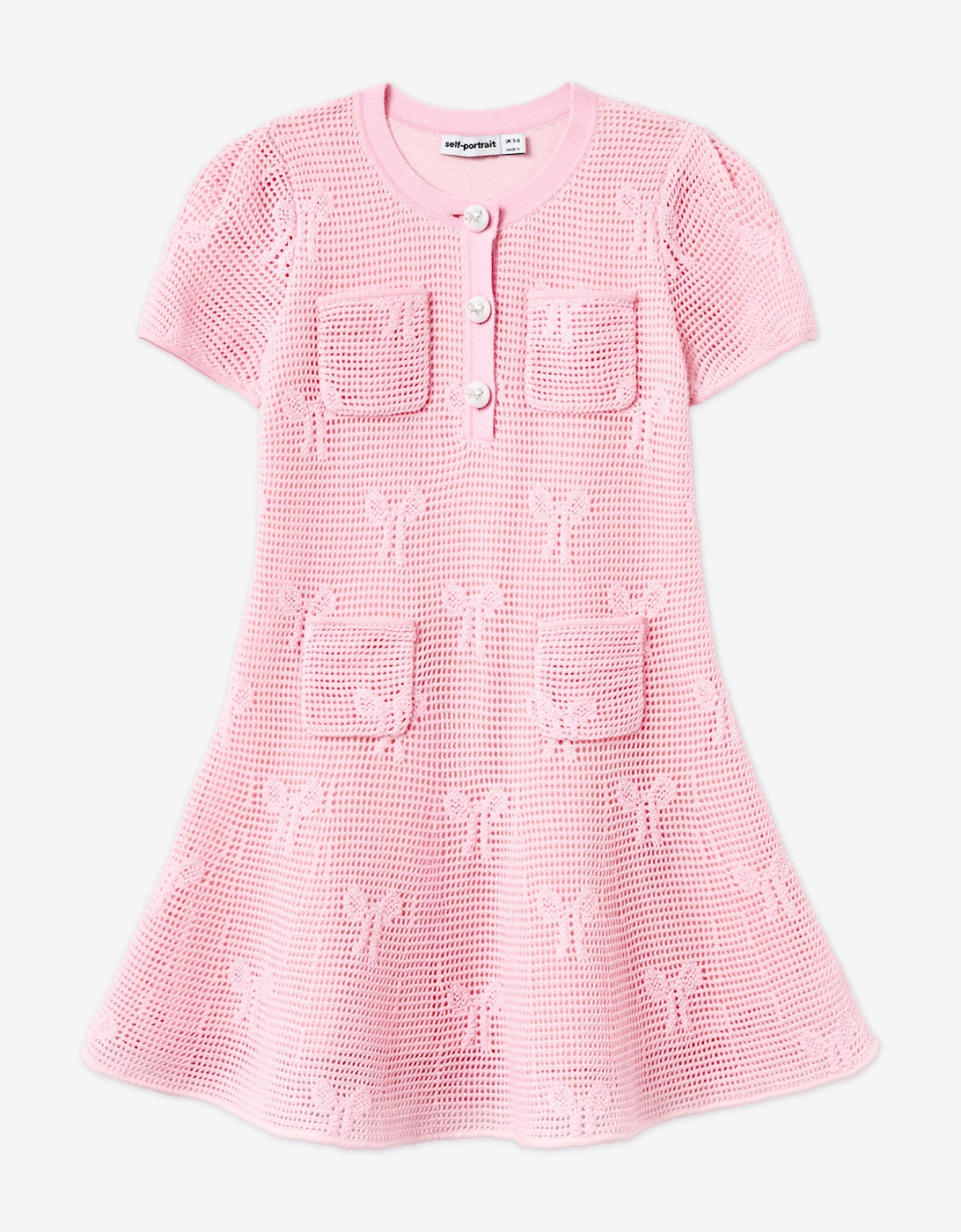 Girls Bow Crochet Knit Dress in Pink, 5 of 4