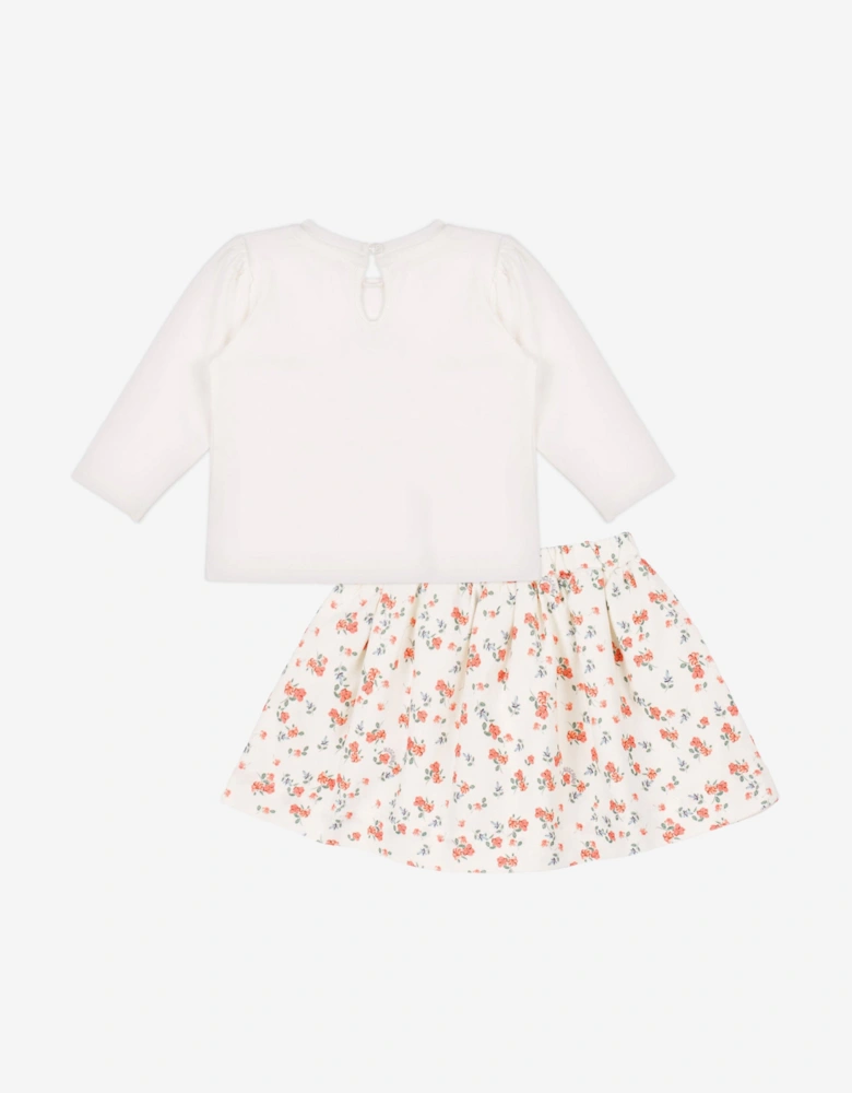 Baby Girls Floral Teddy Bear Skirt Set in Ivory