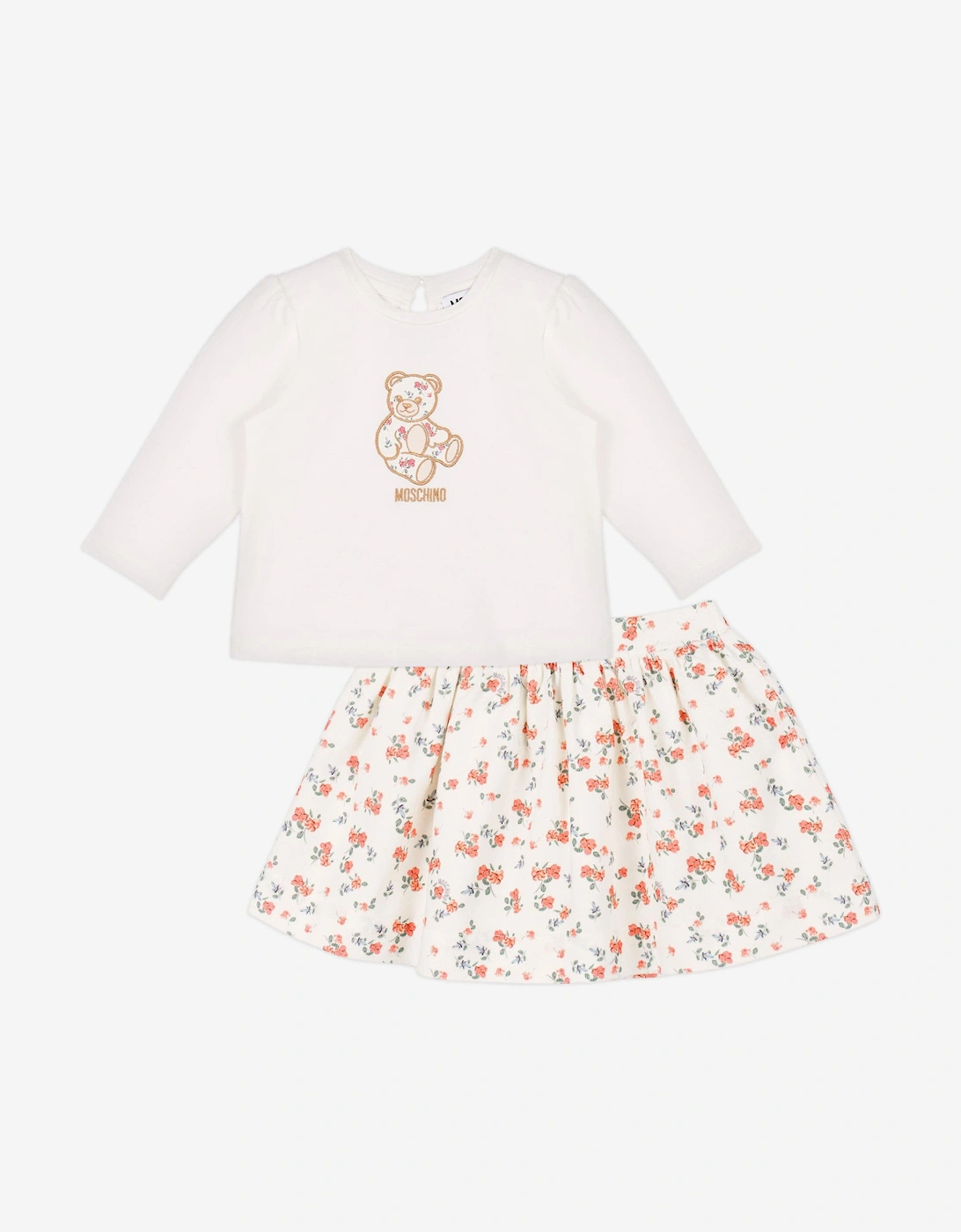 Baby Girls Floral Teddy Bear Skirt Set in Ivory, 5 of 4