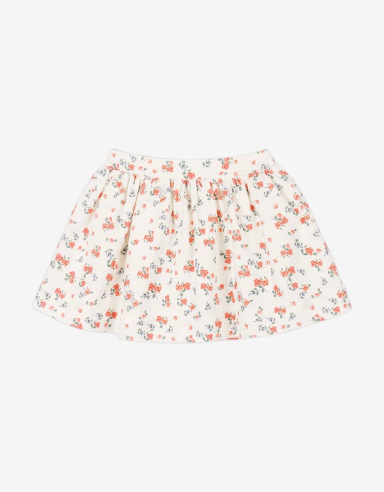 Baby Girls Floral Teddy Bear Skirt Set in Ivory