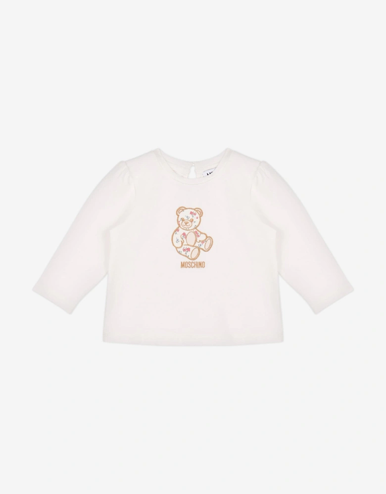 Baby Girls Floral Teddy Bear Skirt Set in Ivory