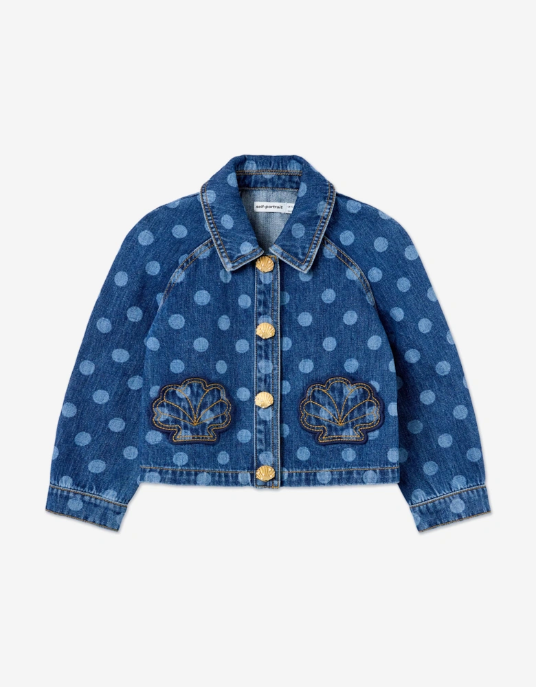 Girls Polka Dot Denim Jacket in Blue