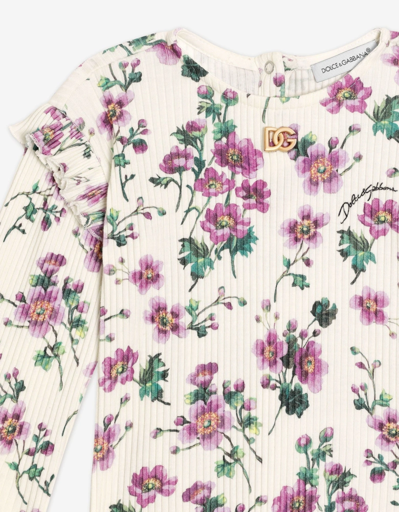 Baby Girls Floral Long Sleeve T-Shirt in White