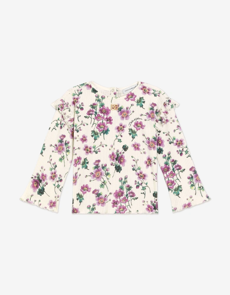 Baby Girls Floral Long Sleeve T-Shirt in White