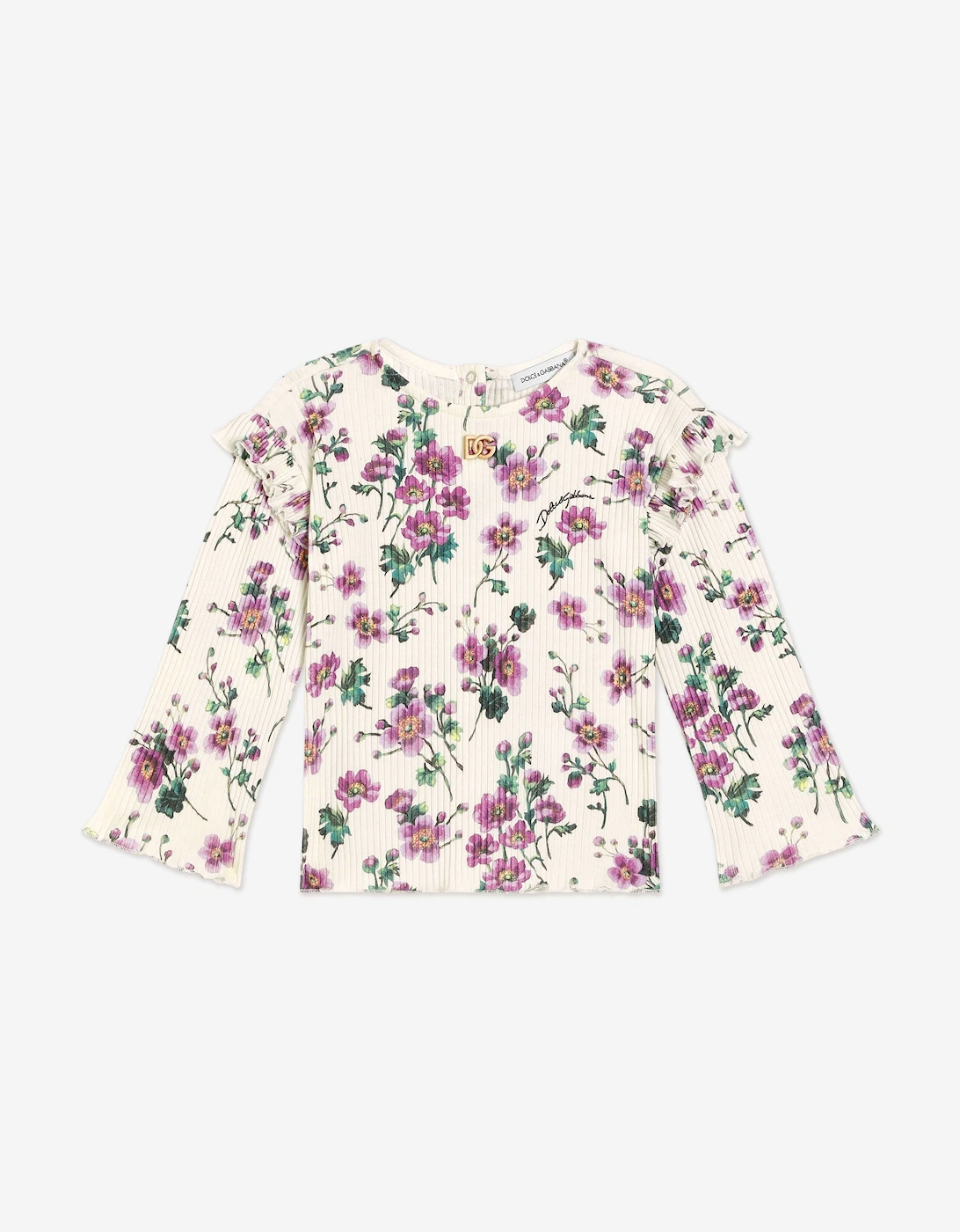 Baby Girls Floral Long Sleeve T-Shirt in White, 5 of 4