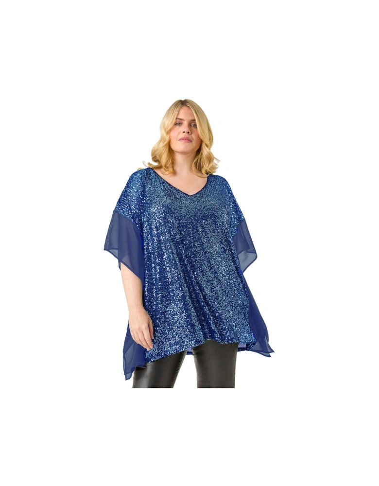 Curve Full Sequin Chiffon Overlay Top