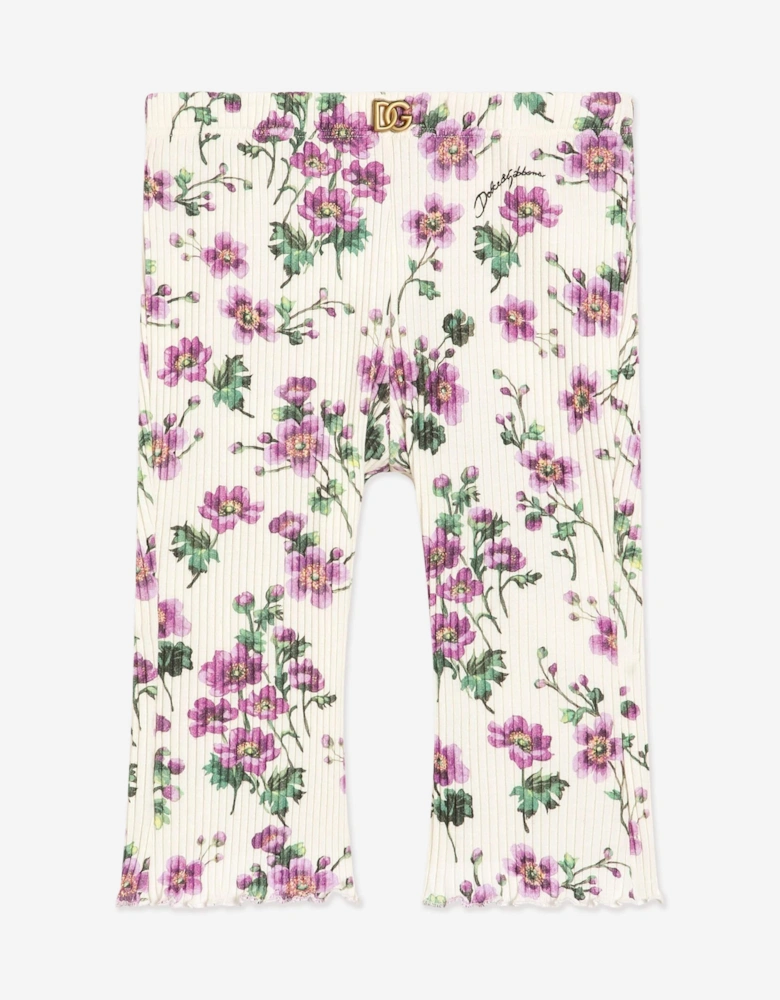 Baby Girls Floral Print Leggings in White
